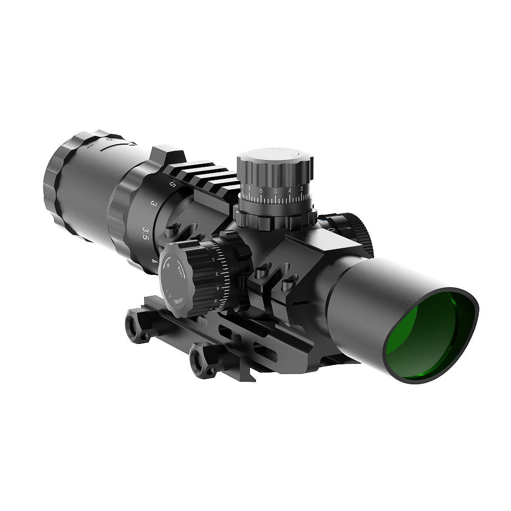 Northtac Assault Optic 1-4x LPVO rifle scope with an included micro red dot sight mounted on top of the main tube. — view 2