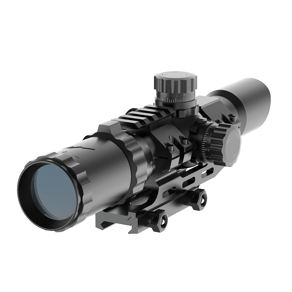 Northtac Assault Optic 1-4x LPVO rifle scope with an included micro red dot sight mounted on top of the main tube. — view 3