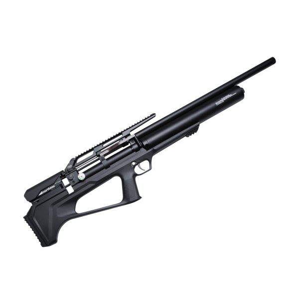 Northtac QILIN BP-X 28-inch bullpup PCP air rifle with a black tactical stock, large air cylinder, and top Picatinny rail.