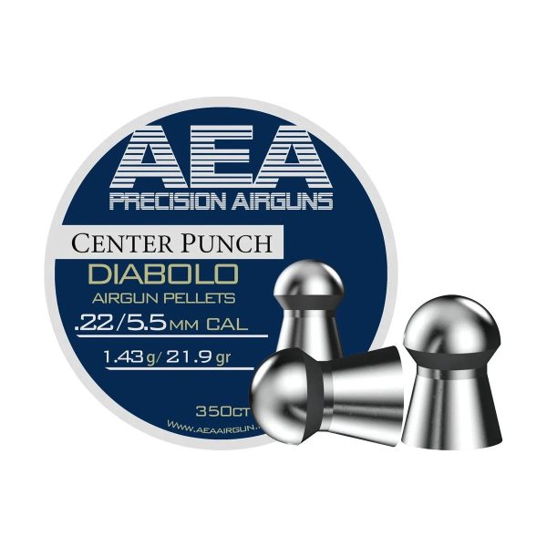 Tin of AEA Center Punch .22 caliber 21.9 grain diabolo pellets, with a 350 count.
